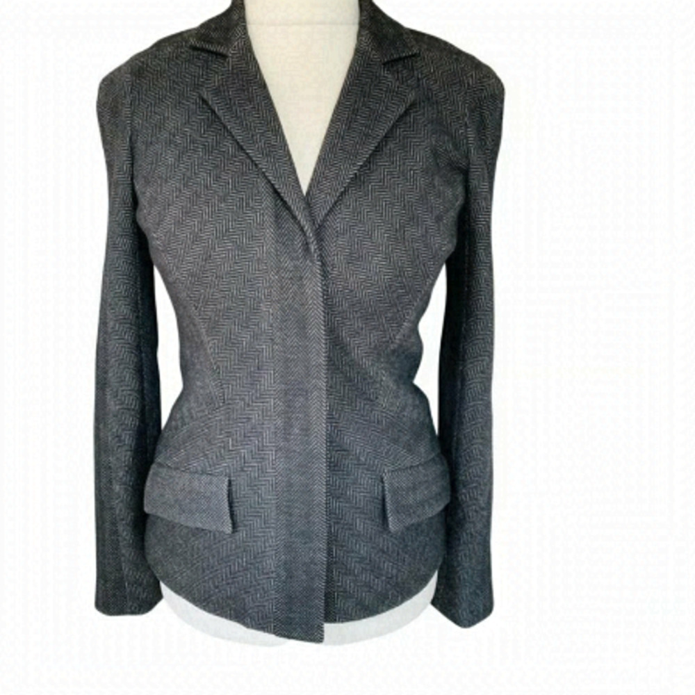DIANE Von Furstenberg DvF Herringbone Tweed Jacket Georgica Grey Size 2